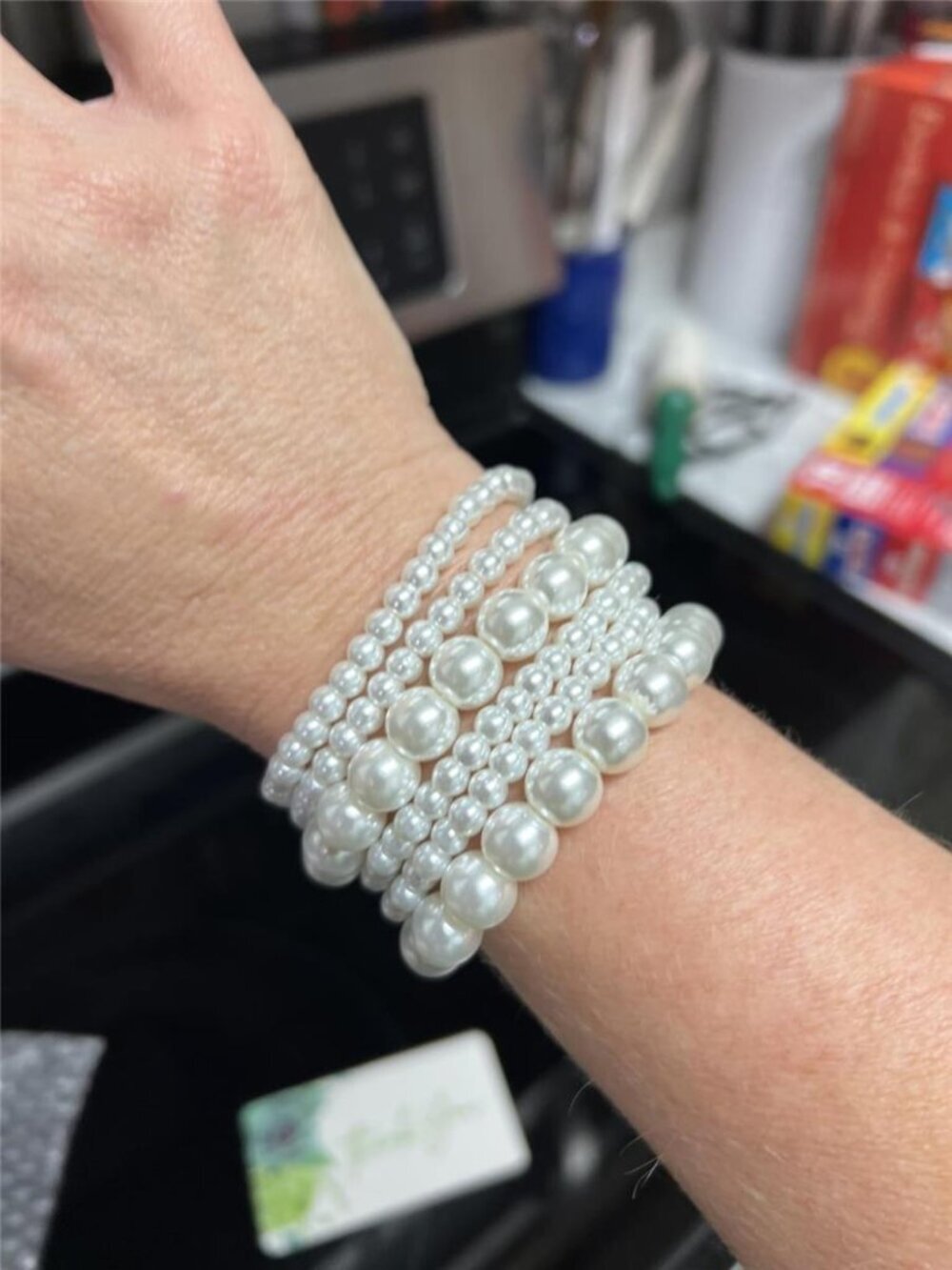 Boho Faux Pearl Bracelet Set 6 Pc Womens